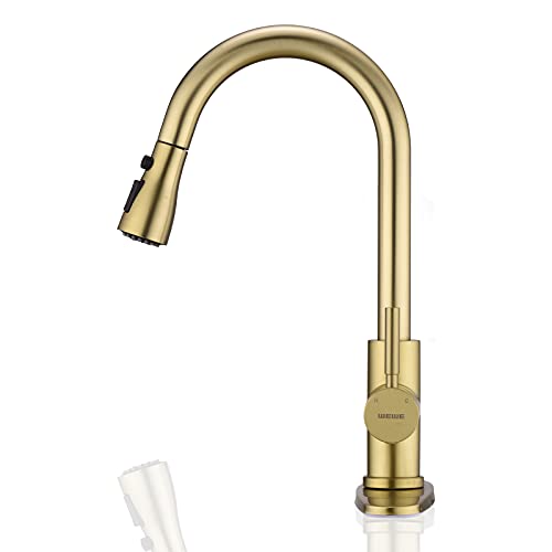 Brushed Gold Kitchen Faucet with Pull Down Sprayer