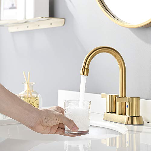 Brushed Gold 4 Inch 2 Handle Centerset Lead-Free Bathroom Faucet