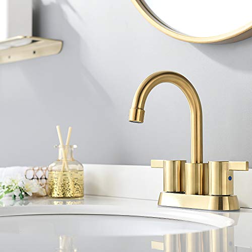 Brushed Gold 4 Inch 2 Handle Centerset Lead-Free Bathroom Faucet