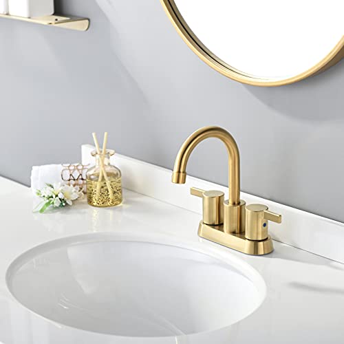 Brushed Gold 4 Inch 2 Handle Centerset Lead-Free Bathroom Faucet