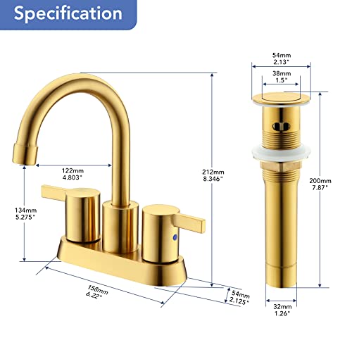 Brushed Gold 4 Inch 2 Handle Centerset Lead-Free Bathroom Faucet