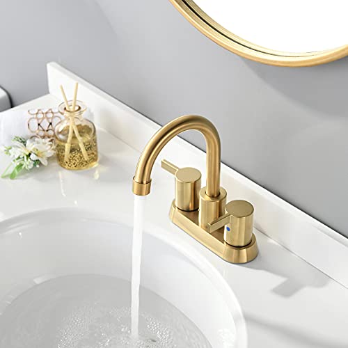 Brushed Gold 4 Inch 2 Handle Centerset Lead-Free Bathroom Faucet