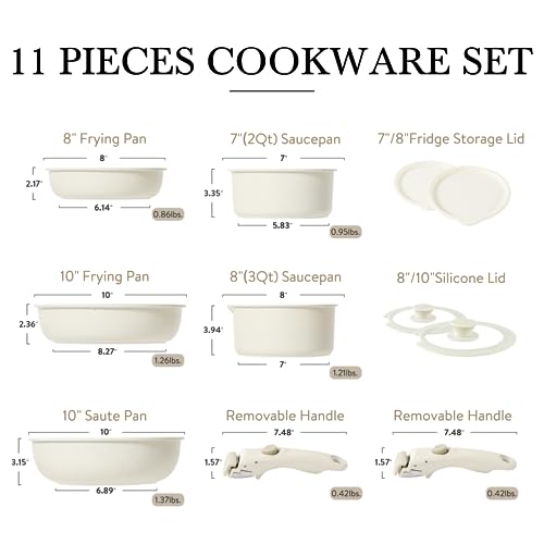 11pcs Pots and Pans Set Non Stick with Removable Handle