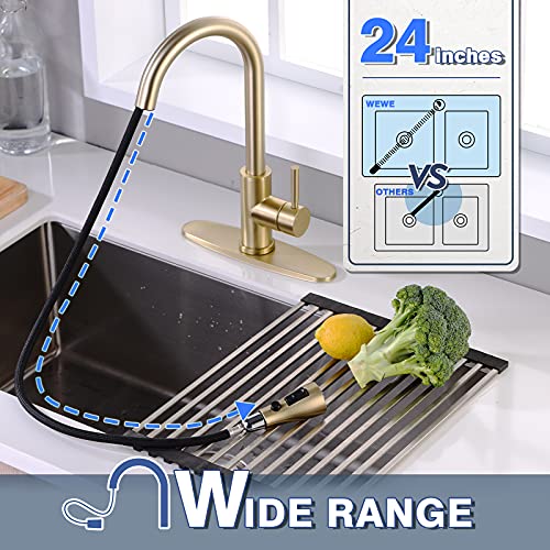 Brushed Gold Kitchen Faucet with Pull Down Sprayer