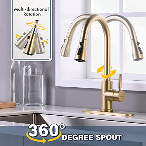 Brushed Gold Kitchen Faucet with Pull Down Sprayer