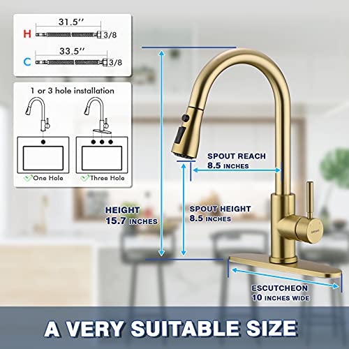 Brushed Gold Kitchen Faucet with Pull Down Sprayer